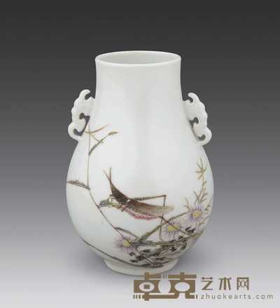 民国 粉彩草虫双耳小尊 高13.5cm